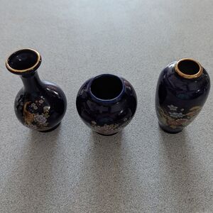 3 small 70s 80s Japanese Cobalt Vases